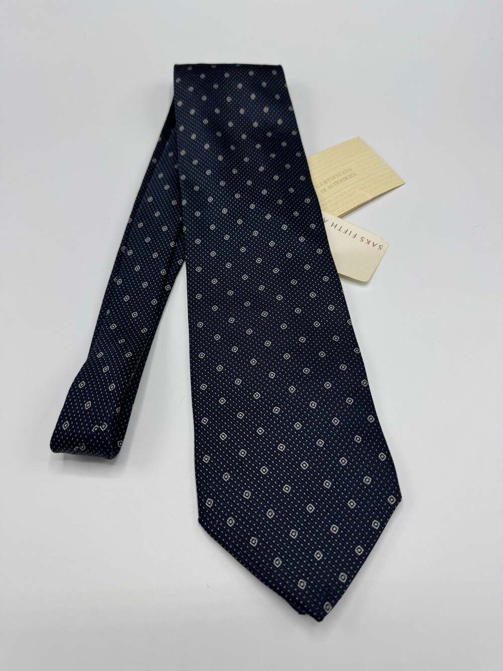 Giorgio Armani Navy Geometric Pattern Silk Tie NWT with COA